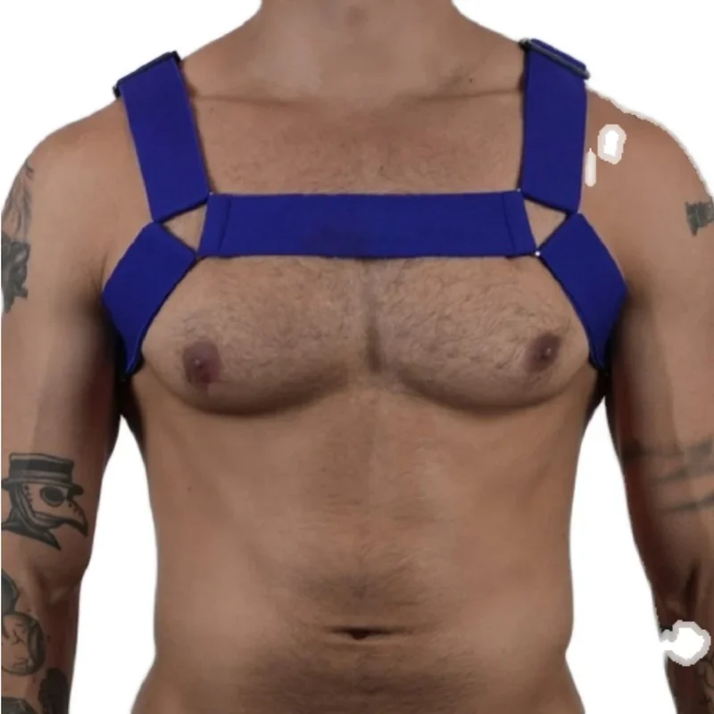 Fluorescent Color Male Elastic Band Harness Men Sexy Shoulder Straps Chest Bondage Muscle Club Party Hollow Costume XS3468