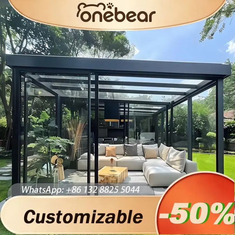 Customizable Sliding Aluminum Sunroom Tempered Glass Movable All Seasons Weatherproof Residential BackyardGarden Patio Enclosure