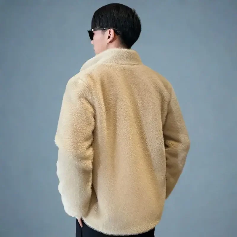 Winter Fur Jacket Embroidery Men's Clothing Warm Buttons Mens Faux Fur Coat Long Sleeve Thick Vintage Coat Luxury Brand Coats
