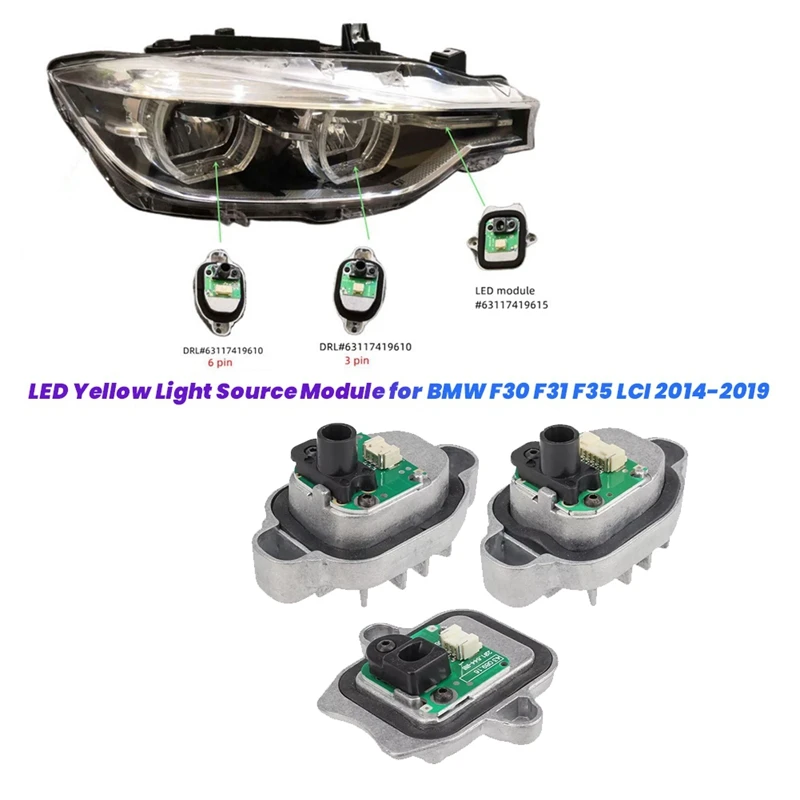 3PCS/Set LED Module Angel Eye Yellow Light Source 63117419615 63117419610 For BMW F30 F31 F35 LCI 2014-2019 DRL Module