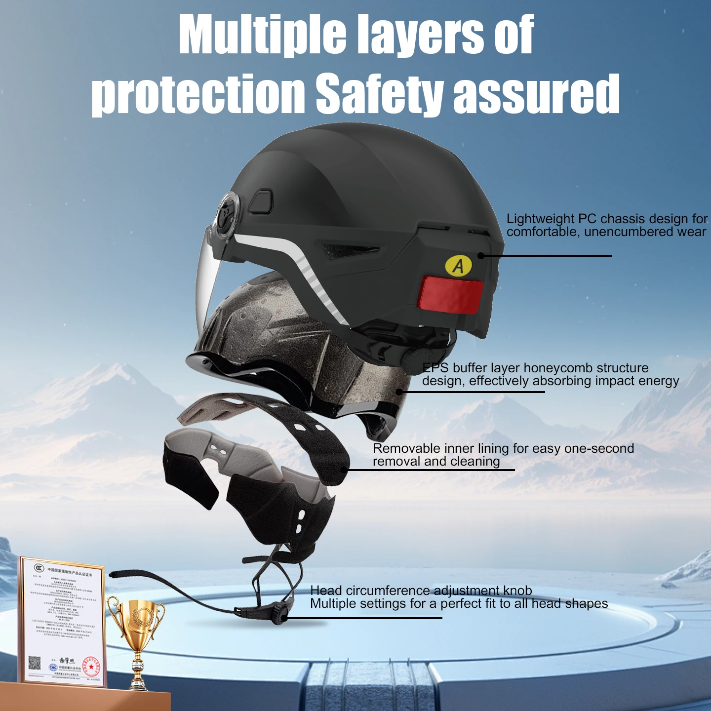 M8 Intelligence Motorcycle Helmet Bicycle Safety Helmet Built-in Noise-canceling BT Dashcam with LED Headlights view 6