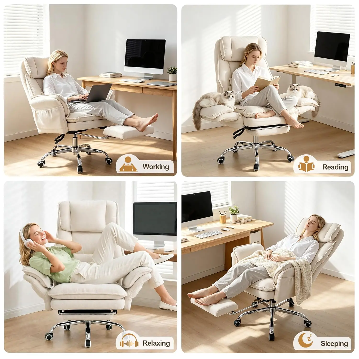 Office Chair with Flip Armrests & Foot Rest,Criss Cross Legged Home Office Desk Chair with Pet Seat,Ergonomic, Customized