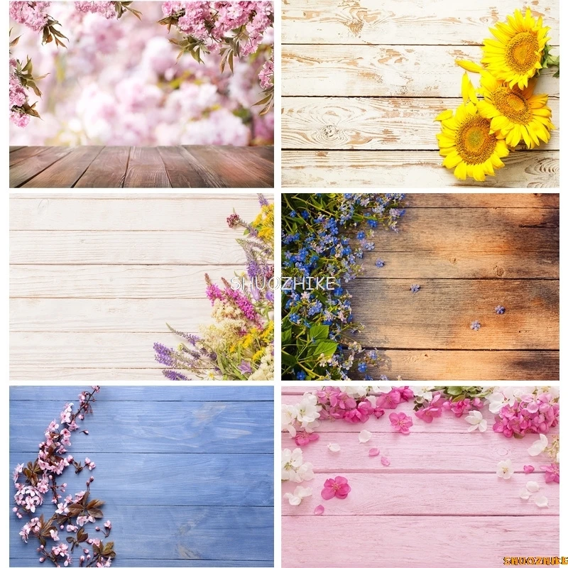 

SHUOZHIKE Thin Cloth Photography Backdrops Props Flower Wood Planks Photo Studio Background CHM-13