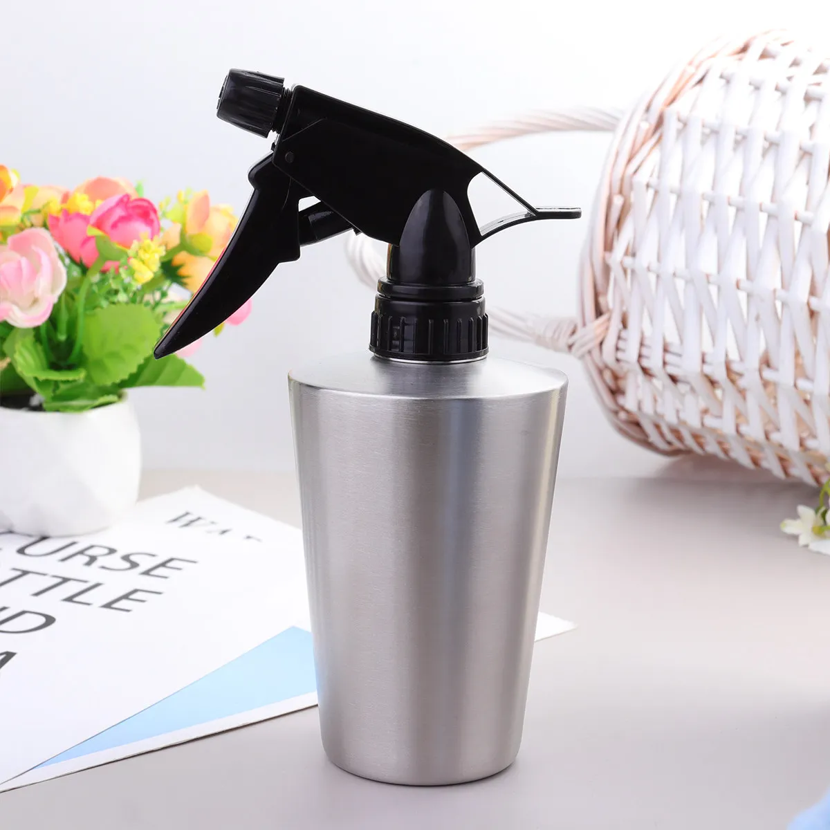 

1Pcs Stainless Steel Watering Sprayer Black Nozzle 350Ml Compact Garden Watering Can for Flowers Plants Indoor Outdoor