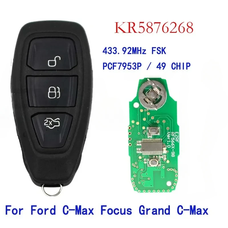 

BB Key for Ford C-Max Focus Grand C-Max Mondeo Kuga 2014 2015 433MHz PCF7953 ID49 Chip FCC ID:KR5876268 3 Buttons Smart Key