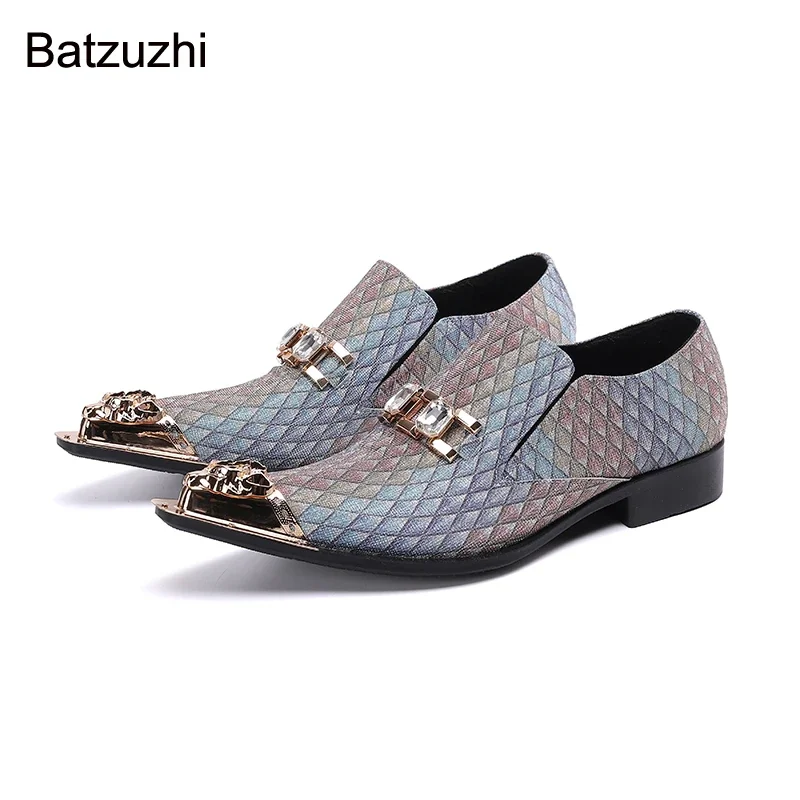 

Batzuzhi 100% Brand New Men Shoes Pointed Metal Toe Color Leather Dress Shoes Men Slip on Business, Party and Wedding Shoes Men