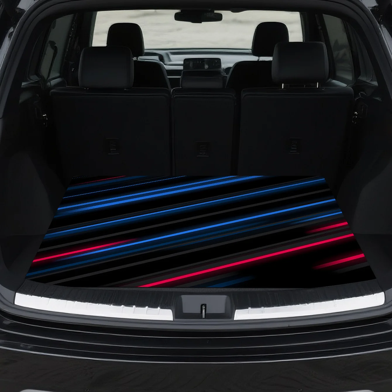 A High-Quality Blue And Red Striped Background Car Trunk Mat, Featuring A Stylish And Durable Design, Suitable For All Weather C