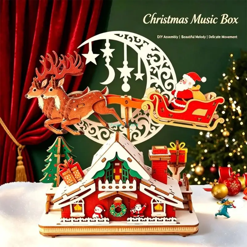 Handmade Christmas Music Box With Light And Melodies 3D Building Puzzle Mechanical Ornament For Holiday Gift Giving M68E