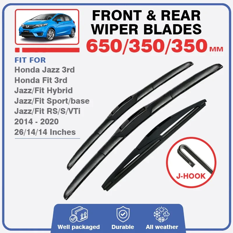 Wiper Blades Set Kit For Honda Fit Jazz 3 MK3 2014 - 2020 RS Front Rear Windshield Washer Windscreen Window Refills 26\