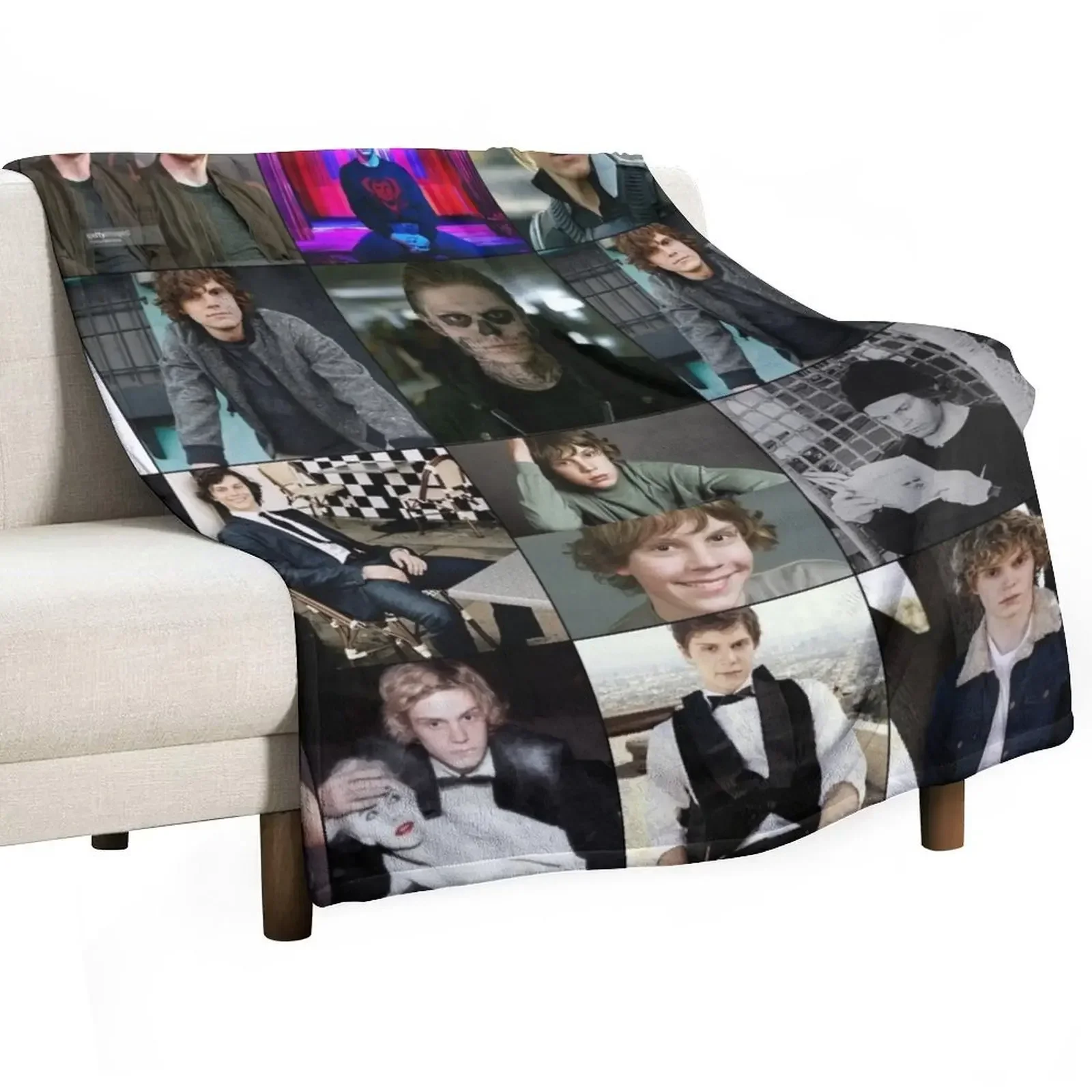 Evan Peters Photo Collage Art Throw Blanket funny gift Bed Fashionable blankets ands Blankets