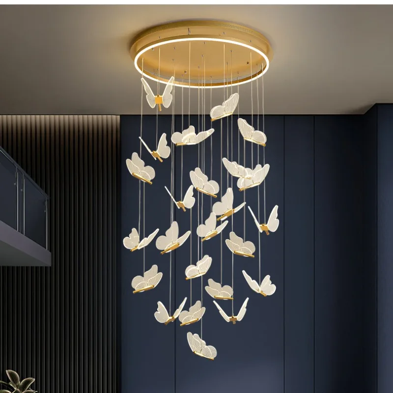 

Nordic Butterfly Pendant Light Led Acrylic Ceiling Chandelier Live Room Bedroom Hall Decoration Staircase Long Line Hanging Lamp