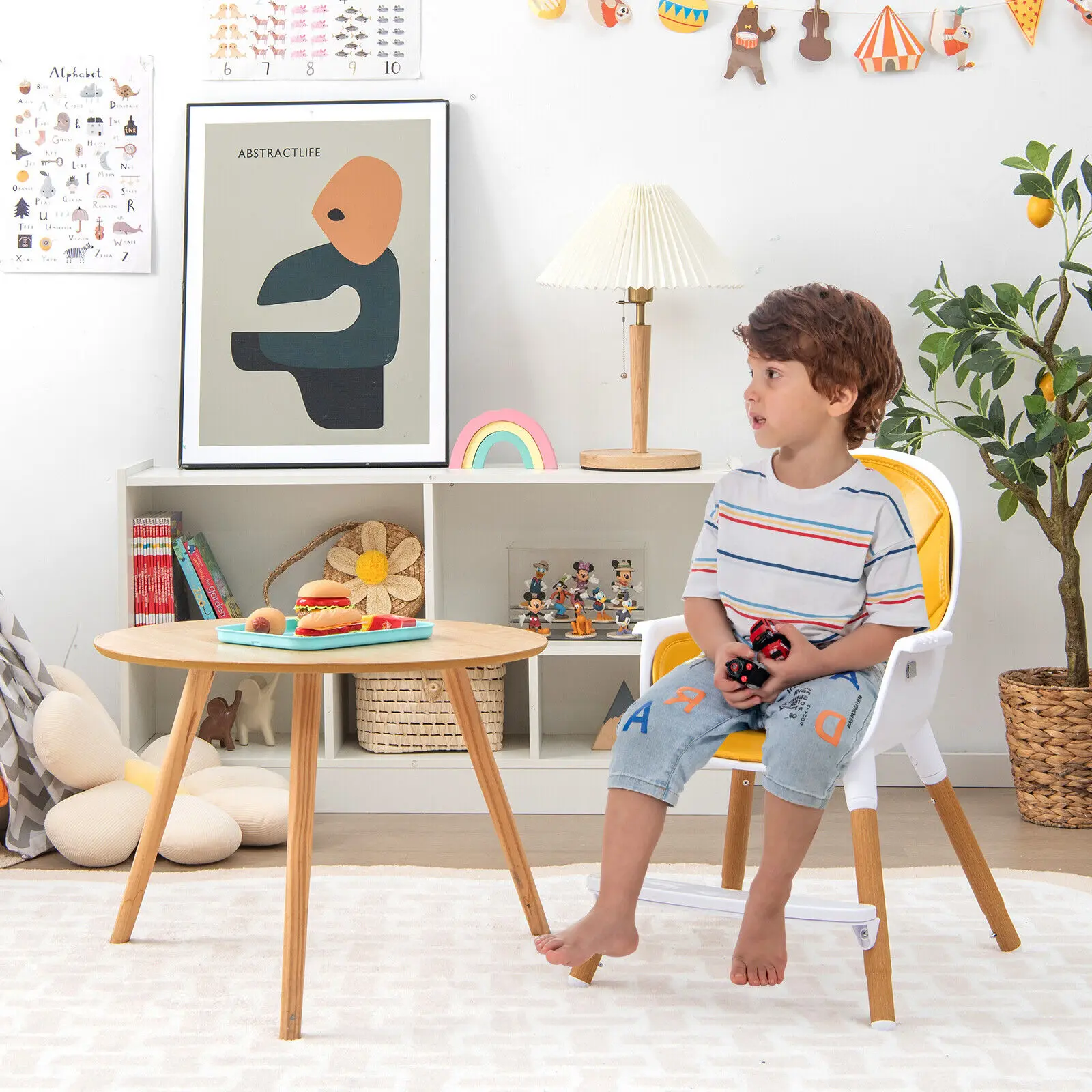 Babyjoy 4-in-1 Convertible Baby High Chair Infant Feeding Chair w/Adjustable Tray Yellow