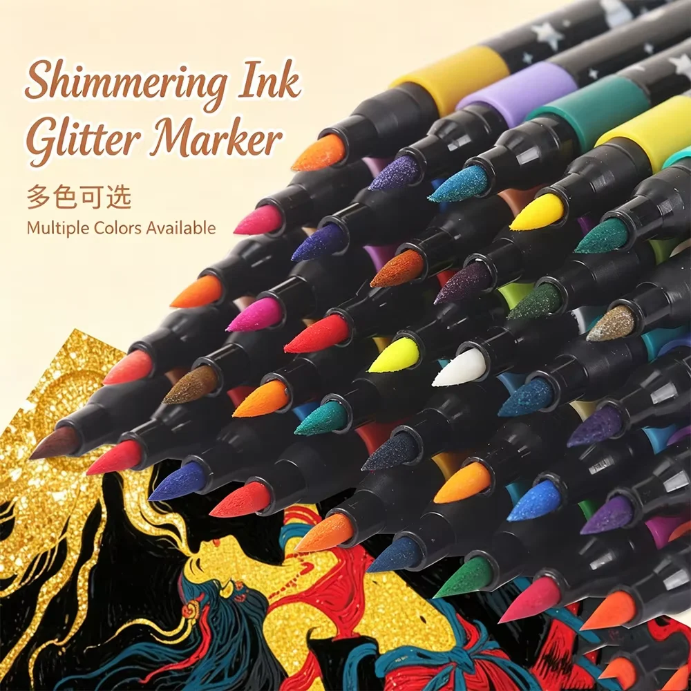 24/48/72/96 Colors Dual Brush Tip Glitter Art Markers Metallic Paint Marker Pens DIY Crafts Birthday Cards, Making Poster, Album