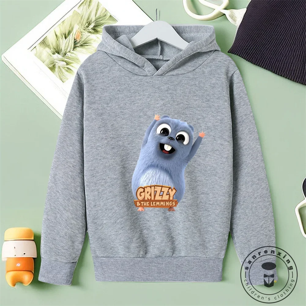 New Fall 2024 Grizzy and the Lemmings Hoodie Kawaii Anime Children Cartoon Autumn Korean Sweatshirt Fashion Kids Boys Girls Gift