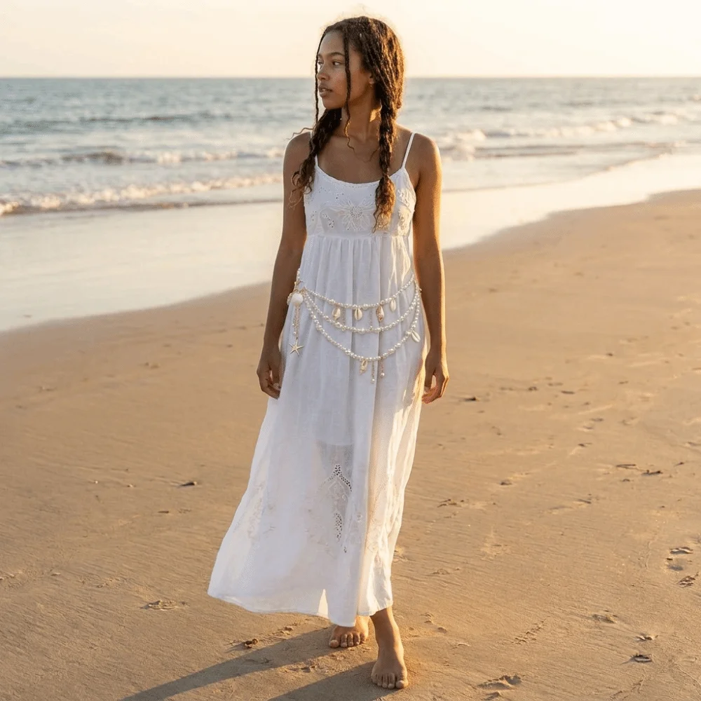 Multilayer Pearl Waist Chain Tassel Stylish Body Chain Belt Vintage Starfish Shell Pendant Waist Accessories Beach Vacation