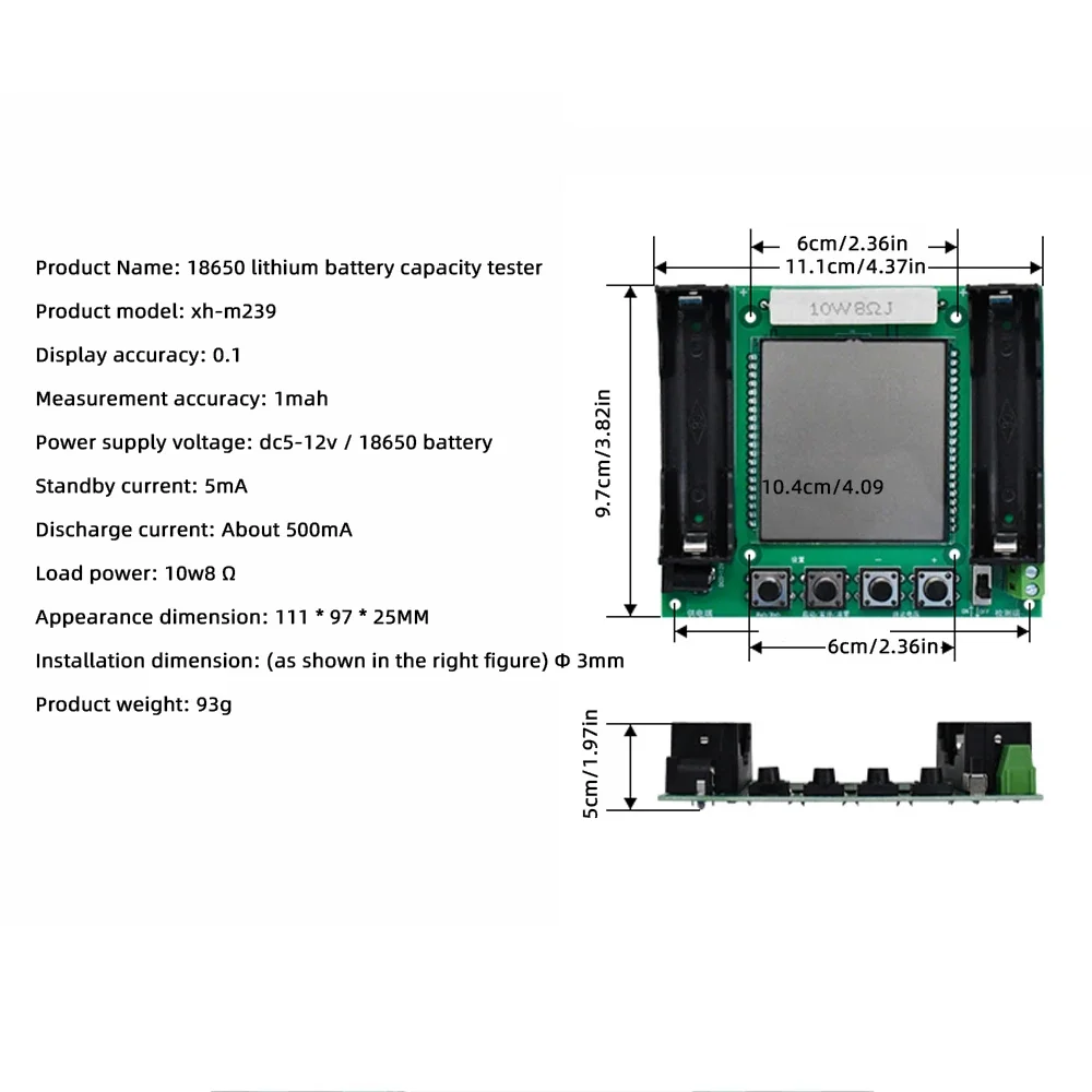 Lithium Battery 18650 True Capacity Tester Module MaH/mwH Digital Measurement High Precision For arduino Board Module