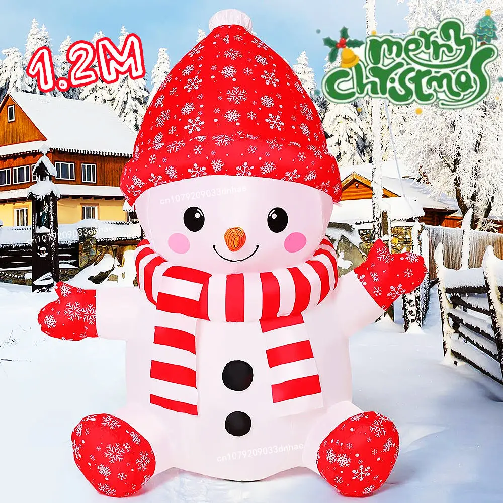 

Рождественские надувные игрушки 3,3 фута/1,2 м, детский снеговик с красной шляпой, перчатки, встроенные светодиоды для внутреннего и наружного газона, украшения на канун Рождества