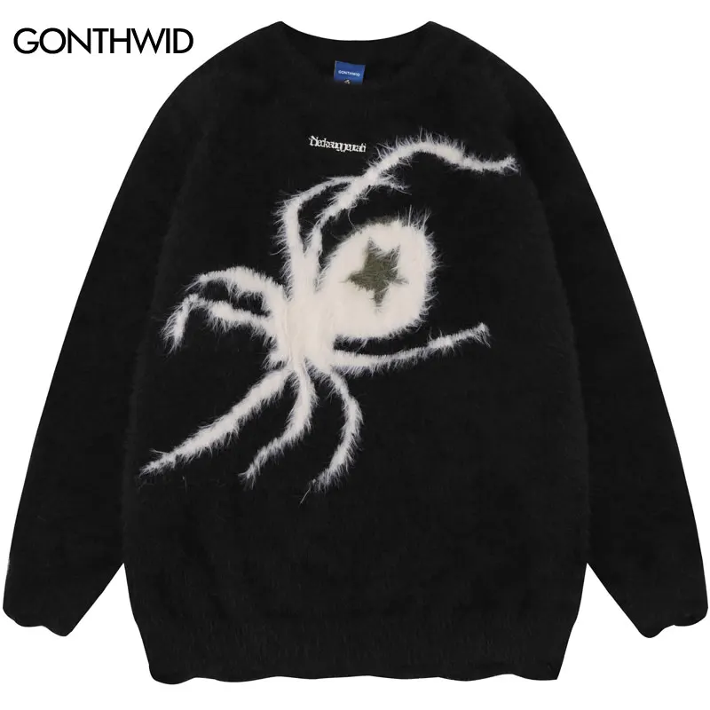 Star Spider Sweater Goth Punk Harajuku Hip Hop Streetwear Sweaters Men 2024 Fall Winter Oversized Knitted Jumper Pullover Black