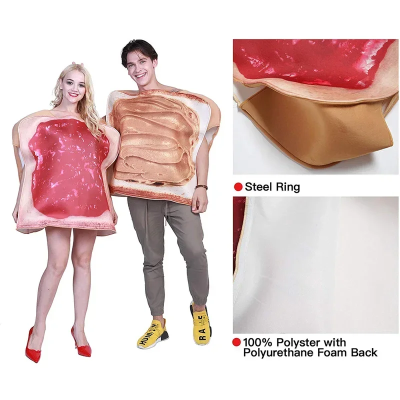 الكبار مضحك زبدة الفول السوداني وهلام الخبز زي هالوين الأزواج الغذاء تأثيري ملابس كرنفال عيد الفصح بوريم فستان بتصميم حالم MN3