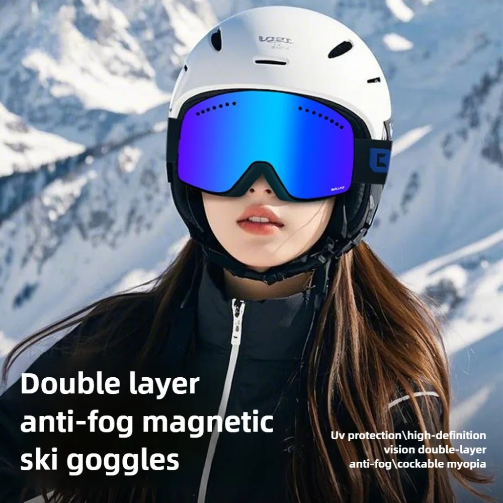 

Magnetic Ski Goggles, Wide View Cylindrical Lens, Anti-Fog Snow Glasses for Winter Sports Professional Eyewear