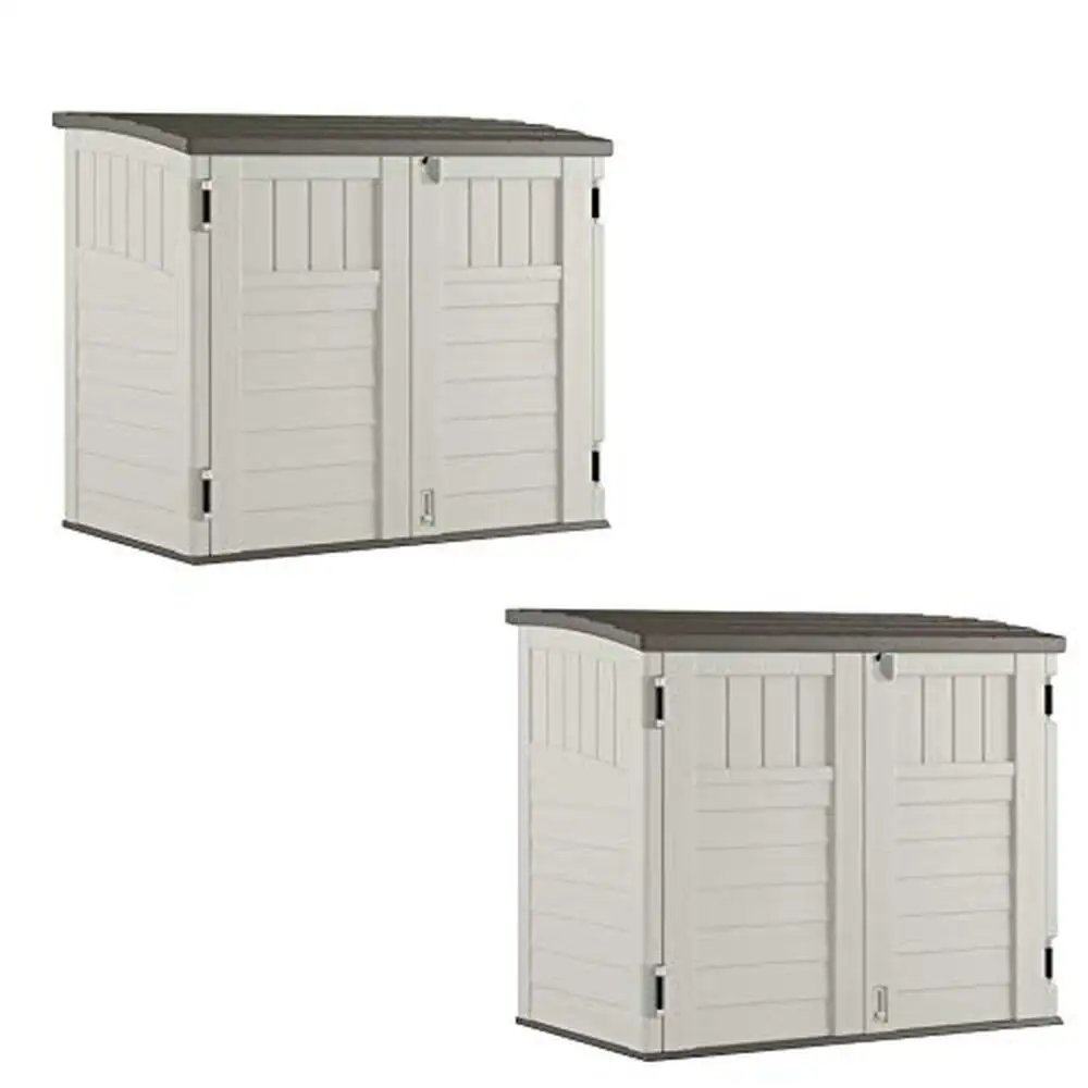 Outdoor Storage Shed Enclosure Multi-Wall Panels Three Door Locking System 34 Cubic Feet Vanilla 2 Pack Garden Tools Trash Can