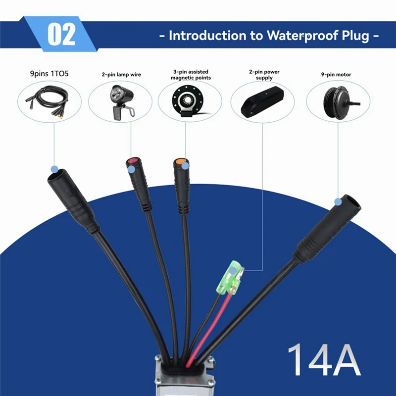

News Waterproof Plug 6 Tube Sine Wave Ebike Controller KT-14A 36/48V For Ebike Motor Conversion For KT LCD Display