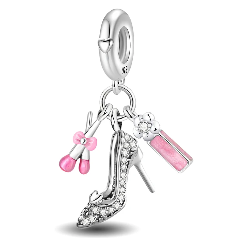 

925 Sterling Silver High Heel Pink Perfume Charms Beads Fit Diy Bracelet Necklace Making Gift Of High Quality Jewelry For Womens