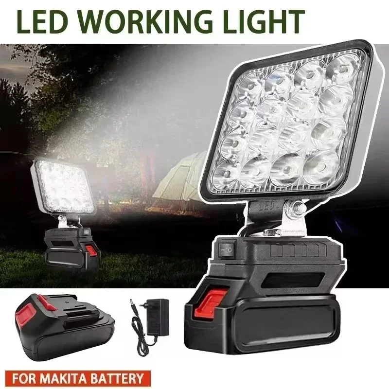 Cordless LED Work Light For Makita 18V Battery Portable Floodlight 3 Modes For Outdoor Camping Car Repair Workshop Emergency Use