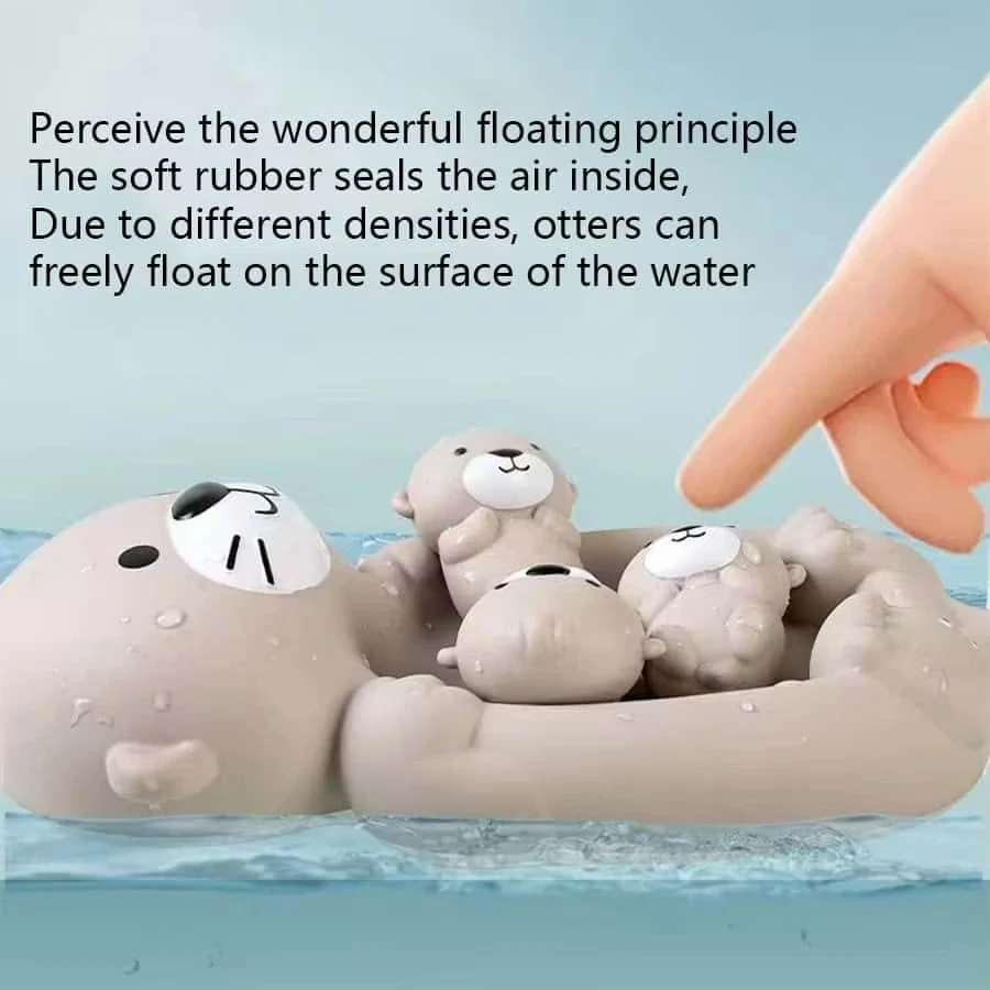 Baby Bath Floating Toys Water Fun Cute Swimming Stroller Silicone Dolls Bathroom Shower Bathtub Animals Toy 1mom and 3 Otters