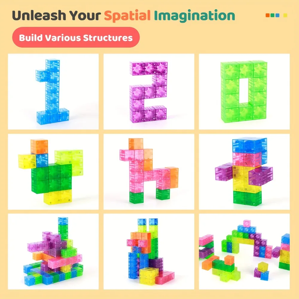 Colorful Magnetic Building Blocks Toy Transparent Magnetic Cubes Construction Preschool STEM Educational Sensory Kids Toys Gift
