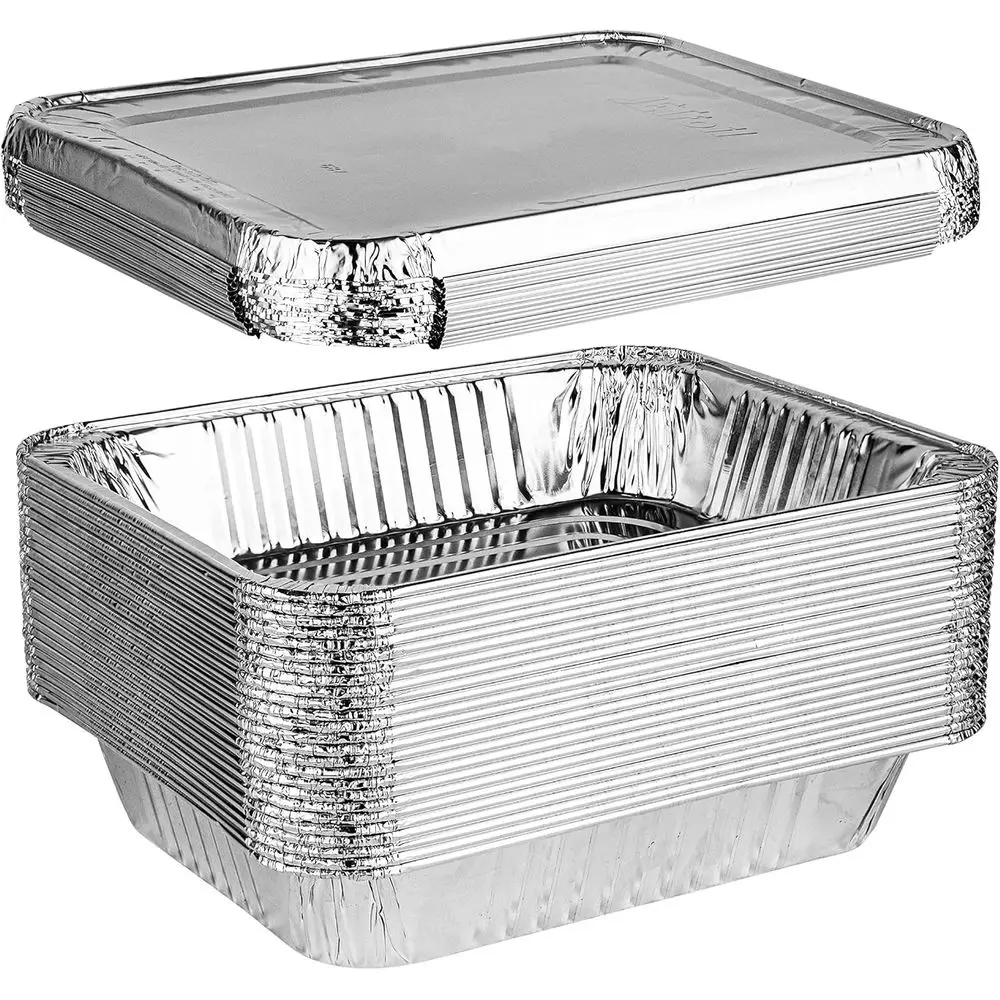 

Half-Size Deep Aluminum Foil Pans with Lids for Baking, 25 Pack