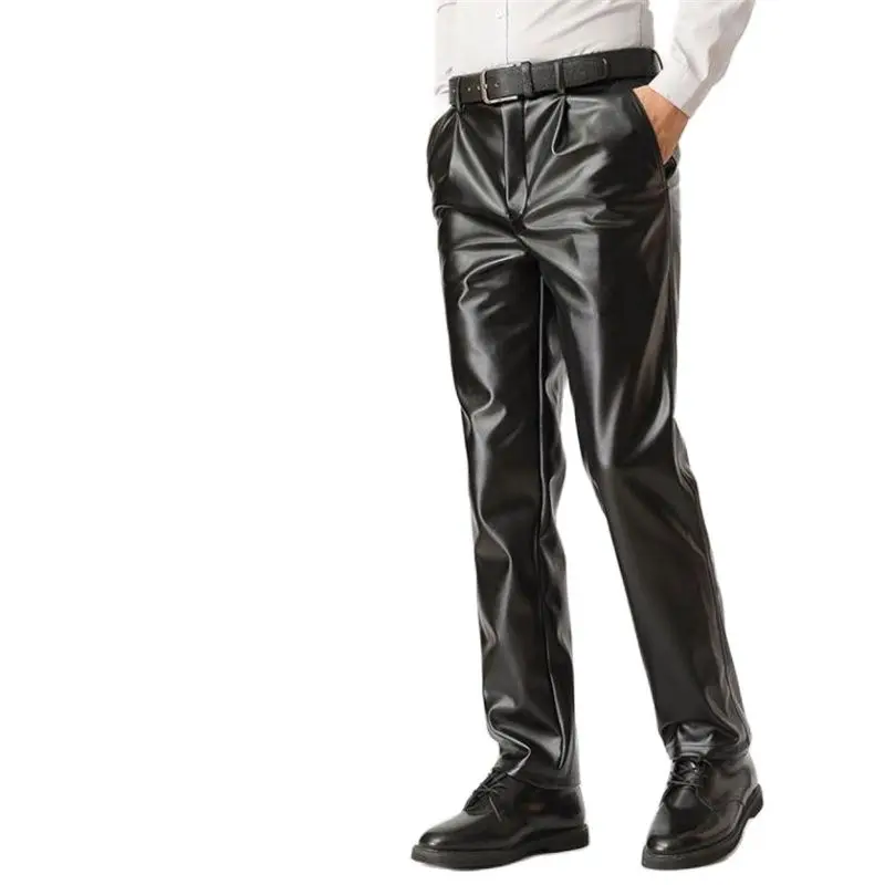 Winter Oversize Warm Leather Trousers Pu Pantalons Pu Straight Cuero Pantalones Male Autumn Plus Velvet Leather Pants