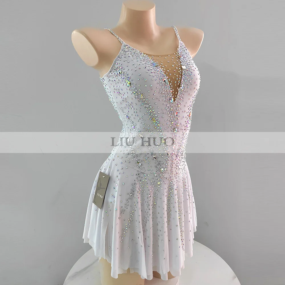LIUHUO Frauen Mädchen Eis Eiskunstlauf Kleid Leistung Rhythmische Gymnastik Wettbewerb Trikot Kostüm Weiß Roller Moderne Latin
