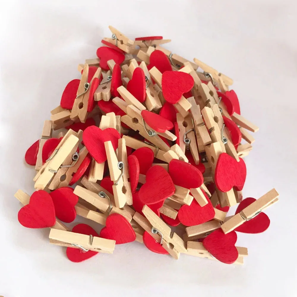 

50Pcs Wooden Heart Clips Durable Wood Clothespins Small Love Heart Pegs Photo Clips for Wedding Decoration Craft