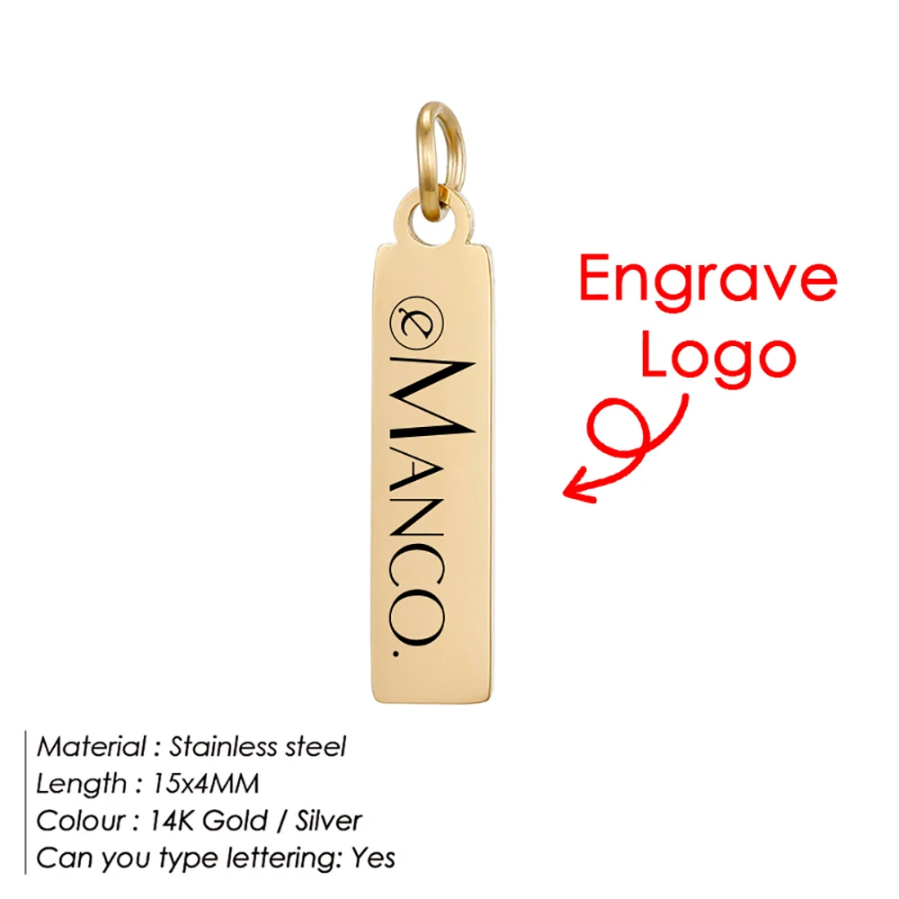 eManco Tag End Chain Engraving Customised Logo Gold Plated Fine Engraving Gift For Him Bar Chain Minimalist Charm Jewellery