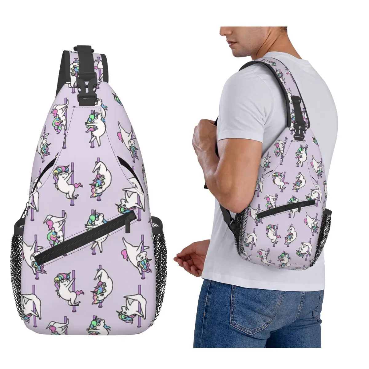 Unicorn Pole Dancing Club Chest Bag Men Sling Crossbody Backpack Chest Bag Travel Hiking Daypack Shoulder Bag