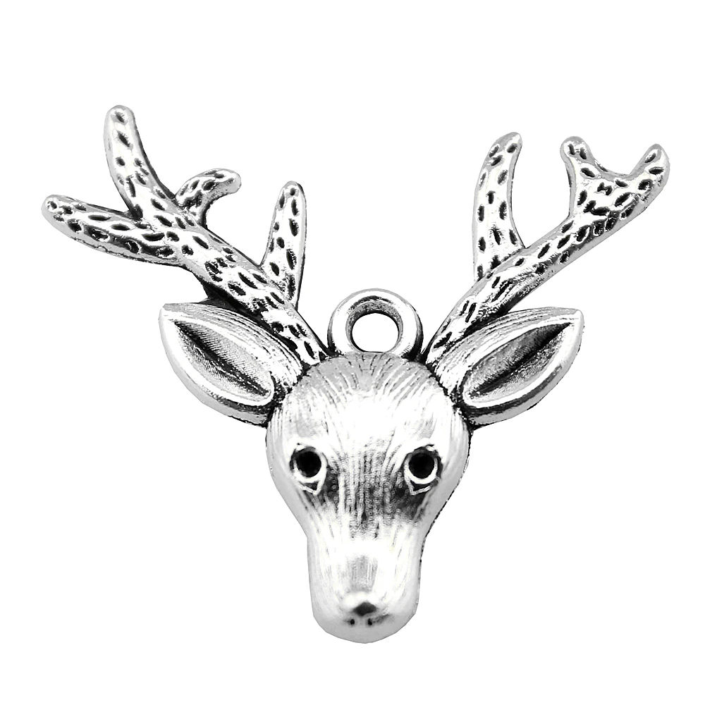 WYSIWYG 5pcs 31x36mm Pendant Reindeer Deer Christmas Charm Pendants For Jewelry Making Antique Silver Color