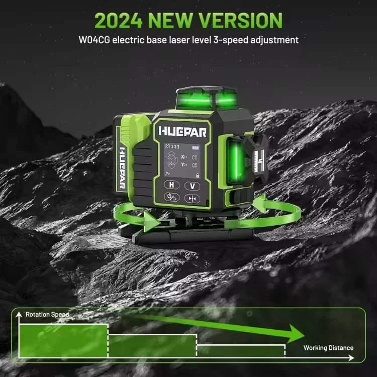 

Huepar W04CG Лазерный уровень Ручной 16 линий 4D Cross Line Автоматический уровень Геодезический вращающийся на 360 градусов лазер в сочетании с подставкой для штатива