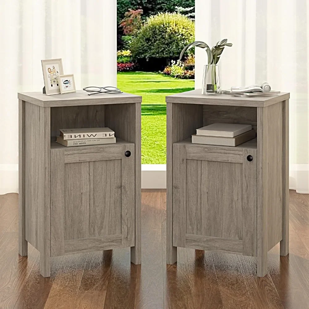 

End Tables Living Room Set of 2, Farmhouse Sofa Side Table Nightstand with Storage Shelf, Wood Bedside Furniture for Bedroom