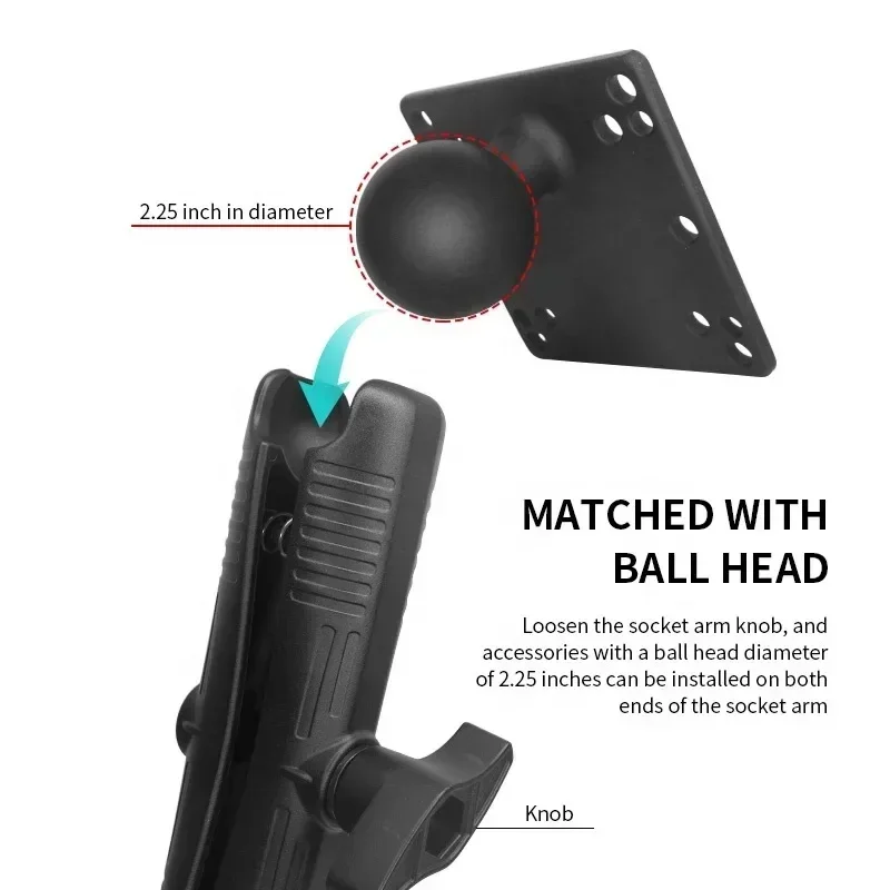 ذراع بمقبس مزدوج من الألومنيوم مقاس 12.99 بوصة مع صامولة مربى - مقاس D طويل للكرة مقاس 2.25 بوصة