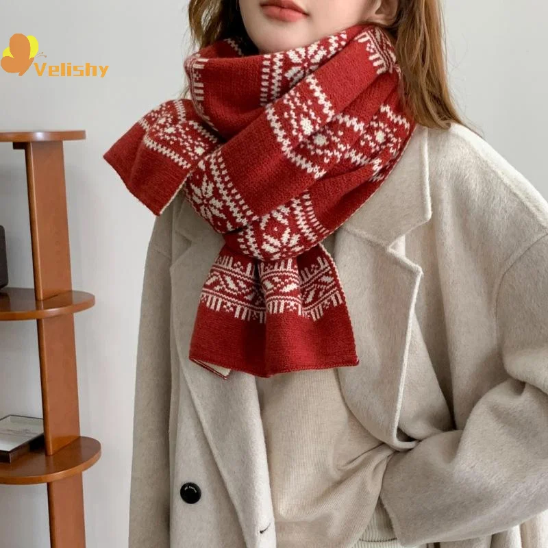 

Thickened Double-sided Knitted Scarf For Women Windproof Muffler Warm Shawl New Year's Christmas Accessories