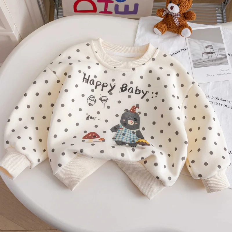 

LYY-2024New Children's Sweater Girls' Western Style Fashion Casual Fall Clothing Cotton Polka Dot Bear Printed Long-Sleeved Top