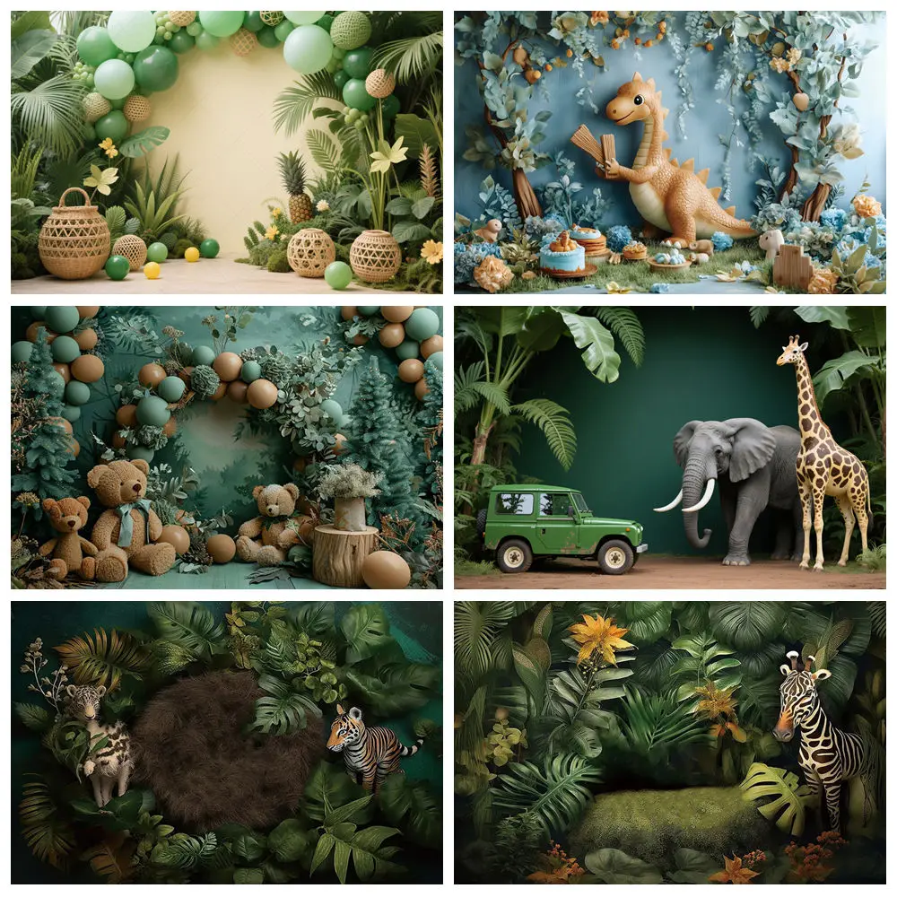 

Jungle Animal Birthday Party Photography Backdrop Forest Safari Wild One Baby Shower Kids Portrait Decor Background Photo Studio