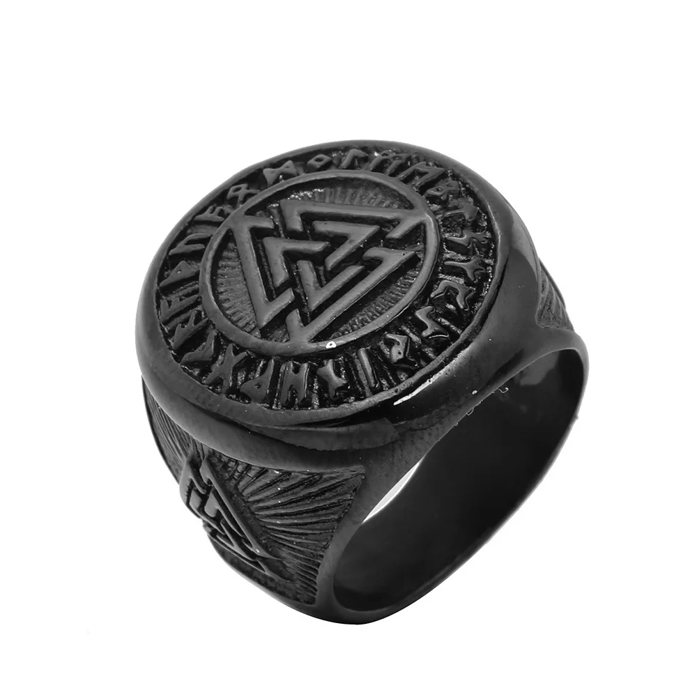 Anillo de sello para hombre, banda de dedo de acero inoxidable con parte superior cuadrada negra, anillos de sello góticos Punk Rock Boy