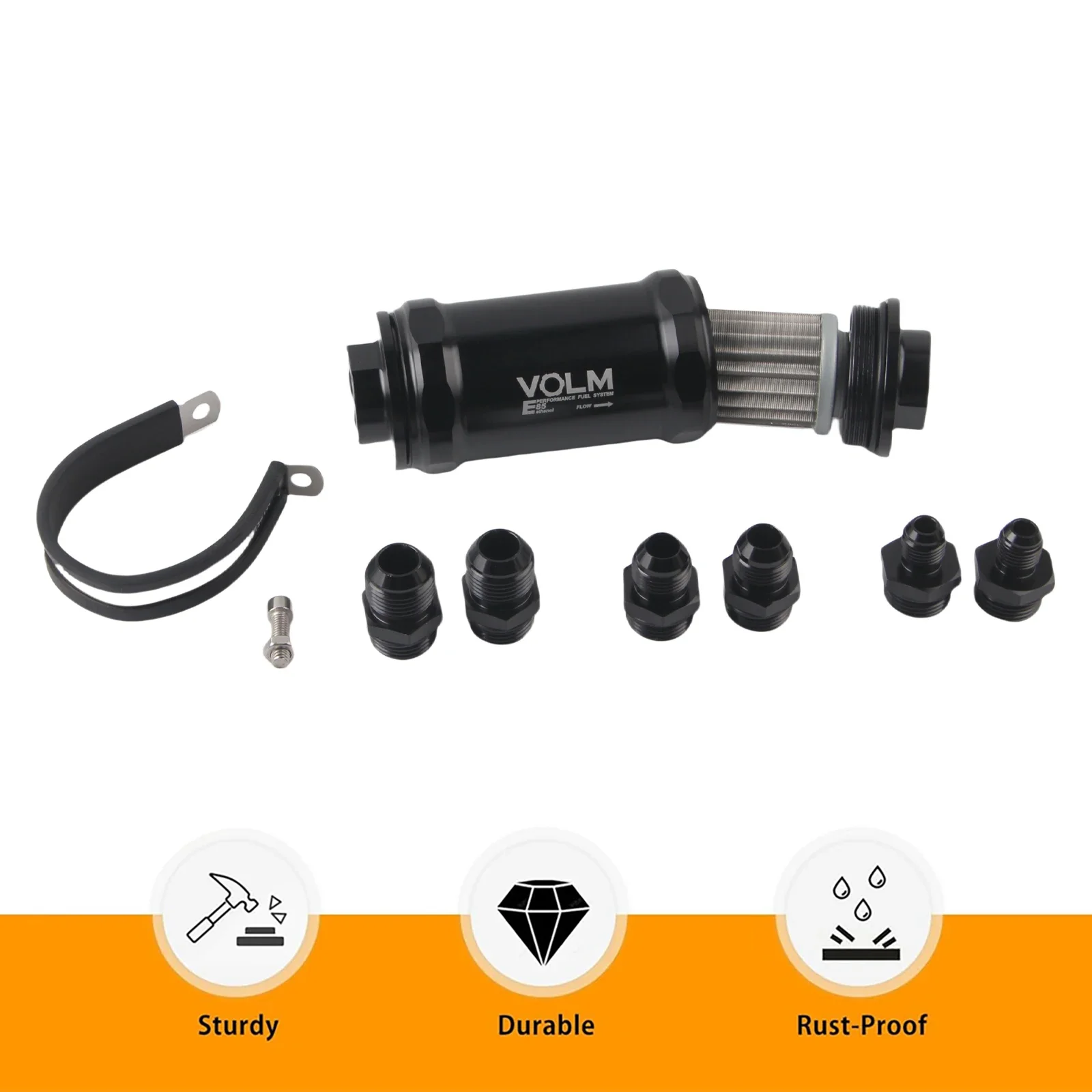 

High Quality BLACK AN6 8 10 Inline Fuel Filter E85 Ethanol With 100 Micron Stainless steel elementand