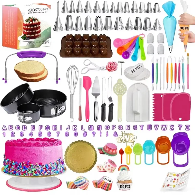 Cake Decoration Set Baking Supplies 700-piece set Silicone plastic spring mold plate, cake turntable, tubular decoration