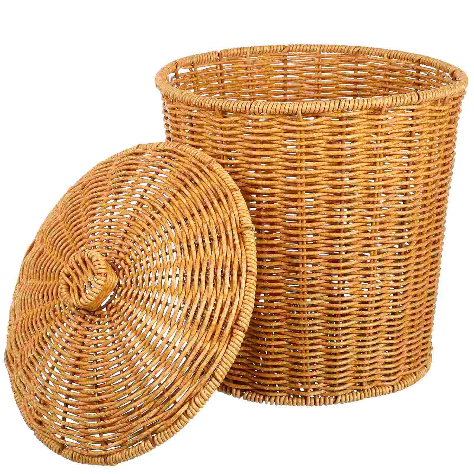 Plant Basket Storage with Lid Desktop Rattan Home Container Sundries White Wicker Baskets Clothes Laundry Organizing Office