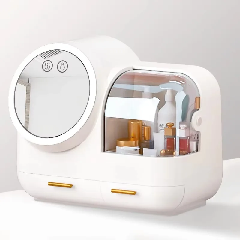 

Cosmetics storage, with high definition rotating mirror, with led lights and dustproof cosmetic bag