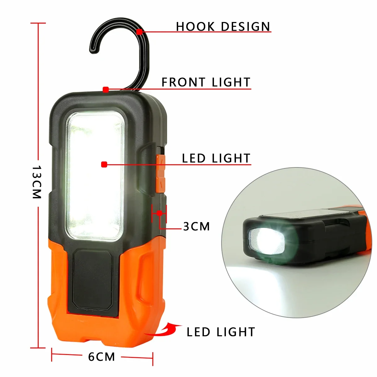 Portable COB LED Work Light Battery Powered Flashlight with Magnet Mini Torch Pocket Emergency Light Auto Repair Lights