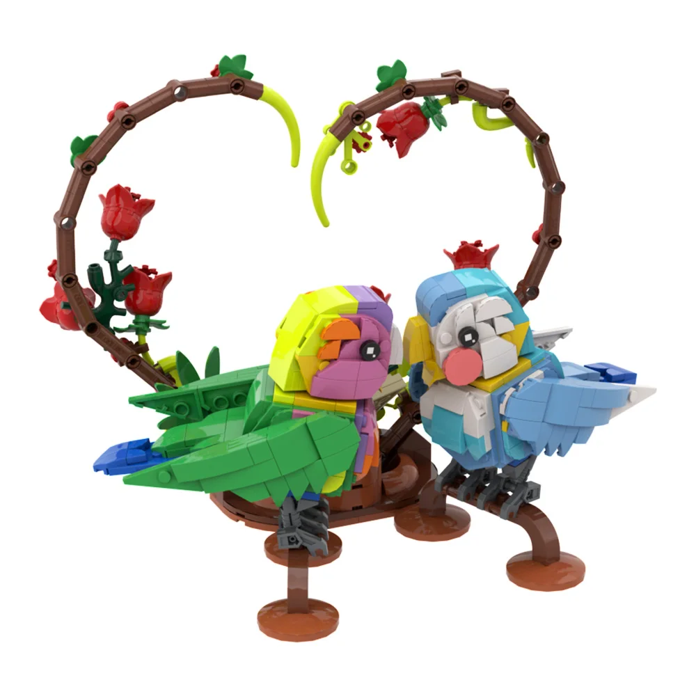 MOC Love Bird ชุด Building Blocks Love Letter รูปหัวใจสีแดง Rose Parrot ดอกไม้นกสัตว์อิฐของเล่นของขวัญวันวาเลนไทน์